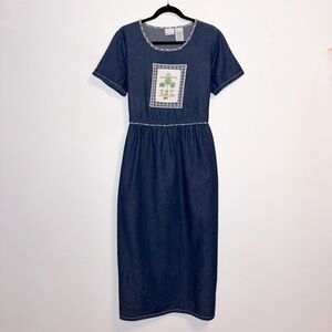 3/$50 Vintage Adjustable Denim Dress with Patch Detail